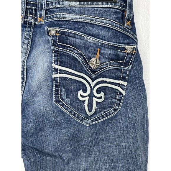 Rock Revival Shorts Womens 32 Stephanie Cut Off Denim Flap Embelished Pocket Y2K - Picture 12 of 16
